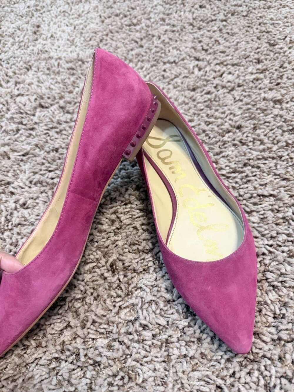 Sam Edelman Rose Red Suede Pointed Toe Flats Studded Heel US 7